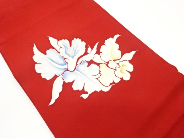 塩瀬手描き金彩花に葉模様名古屋帯